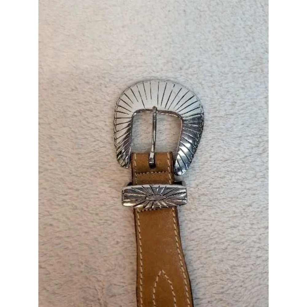Brown Leather Western Belt Concho Buckle Stitching Men Size 40